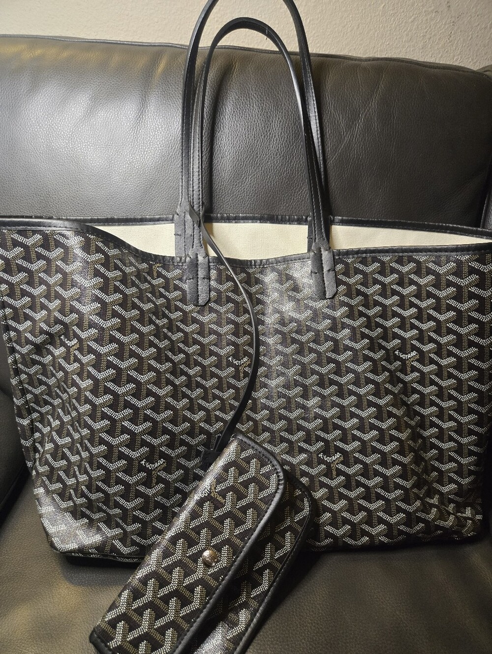 Black Patterned Tote Bag with Matching Strap (NWOT)